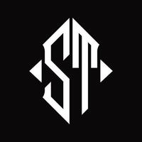 ST-Logo-Monogramm mit isolierter Designvorlage in Schildform vektor