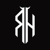 Rh-Logo-Monogramm mit hornförmiger, isolierter Schwarz-Weiß-Designvorlage vektor