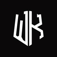 wk logotyp monogram med skydda form band design mall vektor
