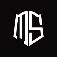 ms-Logo-Monogramm mit Band-Design-Vorlage in Schildform vektor