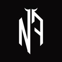 nf-Logo-Monogramm mit hornförmiger, isolierter Schwarz-Weiß-Designvorlage vektor