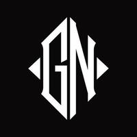 gn-Logo-Monogramm mit isolierter Designvorlage in Schildform vektor