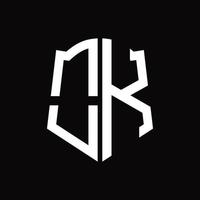 OK-Logo-Monogramm mit Band-Design-Vorlage in Schildform vektor