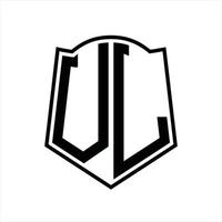 vl-Logo-Monogramm mit Schildform-Entwurfsvorlage vektor