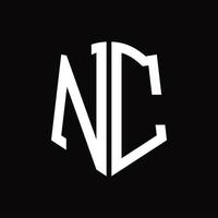nc-Logo-Monogramm mit Band-Design-Vorlage in Schildform vektor