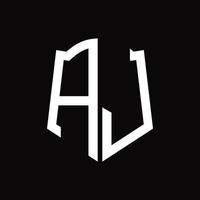 aj-Logo-Monogramm mit Band-Design-Vorlage in Schildform vektor