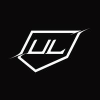 ul-logo-monogrammbuchstabe mit schild- und scheibenstildesign vektor