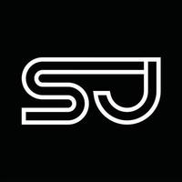 sj-logo-monogramm mit negativem raum im linienstil vektor