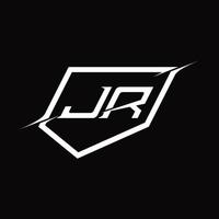 jr logotyp monogram brev med skydda och skiva stil design vektor