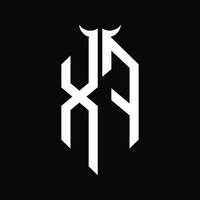 xf-Logo-Monogramm mit hornförmiger, isolierter Schwarz-Weiß-Designvorlage vektor