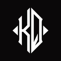 kq logotyp monogram med skydda form isolerat design mall vektor