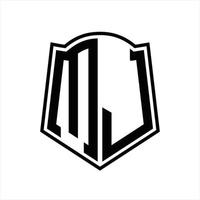 mj-Logo-Monogramm mit Schildform-Entwurfsvorlage vektor