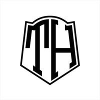 th logotyp monogram med skydda form översikt design mall vektor