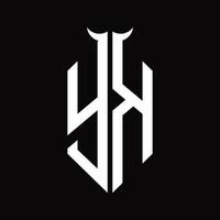 yk logotyp monogram med horn form isolerat svart och vit design mall vektor