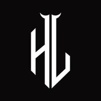 hj-logo-monogramm mit hornform isolierter schwarz-weiß-designvorlage vektor