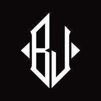 bj-Logo-Monogramm mit isolierter Designvorlage in Schildform vektor