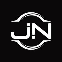 jn-Logo-Monogramm mit Kreis abgerundeter Scheibenform-Designvorlage vektor