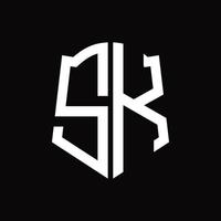 sk-Logo-Monogramm mit Band-Design-Vorlage in Schildform vektor