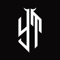 yt-Logo-Monogramm mit hornförmiger isolierter Schwarz-Weiß-Designvorlage vektor