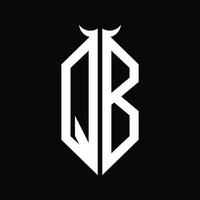 qb-Logo-Monogramm mit hornförmiger, isolierter Schwarz-Weiß-Designvorlage vektor