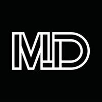 md-Logo-Monogramm mit negativem Raum im Linienstil vektor