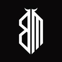 bm-Logo-Monogramm mit hornförmiger isolierter Schwarz-Weiß-Designvorlage vektor