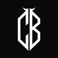 cb-Logo-Monogramm mit hornförmiger, isolierter Schwarz-Weiß-Designvorlage vektor