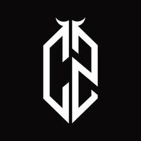 CS-Logo-Monogramm mit hornförmiger, isolierter Schwarz-Weiß-Designvorlage vektor