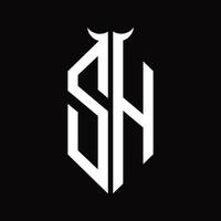 zh-Logo-Monogramm mit hornförmiger, isolierter Schwarz-Weiß-Designvorlage vektor