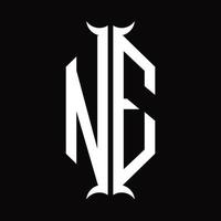 Ne-Logo-Monogramm mit Hornform-Designvorlage vektor