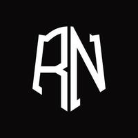 rn-Logo-Monogramm mit Band-Design-Vorlage in Schildform vektor