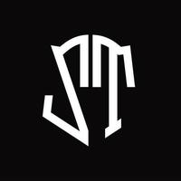 zt-Logo-Monogramm mit Band-Design-Vorlage in Schildform vektor