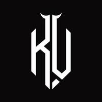 kv-Logo-Monogramm mit hornförmiger isolierter Schwarz-Weiß-Designvorlage vektor