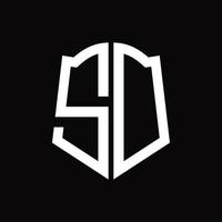SD-Logo-Monogramm mit Band-Design-Vorlage in Schildform vektor