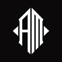 am-Logo-Monogramm mit isolierter Designvorlage in Schildform vektor
