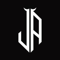 ja-Logo-Monogramm mit Hornform isolierte schwarz-weiße Designvorlage vektor