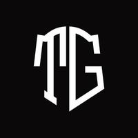 tg-Logo-Monogramm mit Band-Design-Vorlage in Schildform vektor