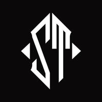 zt logotyp monogram med skydda form isolerat design mall vektor