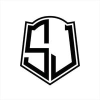 sj-Logo-Monogramm mit Schildform-Entwurfsvorlage vektor