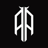 aa-logo-monogramm mit hornform isolierter schwarz-weiß-designvorlage vektor