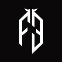 fe logotyp monogram med horn form isolerat svart och vit design mall vektor