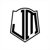 jm logotyp monogram med skydda form översikt design mall vektor