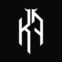 kf-Logo-Monogramm mit hornförmiger isolierter Schwarz-Weiß-Designvorlage vektor