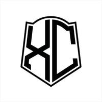 xc logotyp monogram med skydda form översikt design mall vektor