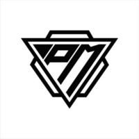 pm-logo-monogramm mit dreieck- und sechseckschablone vektor