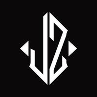 jz-Logo-Monogramm mit isolierter Designvorlage in Schildform vektor
