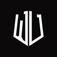 Wu-Logo-Monogramm mit Band-Design-Vorlage in Schildform vektor