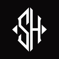sh logotyp monogram med skydda form isolerat design mall vektor