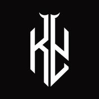 ky-Logo-Monogramm mit hornförmiger, isolierter Schwarz-Weiß-Designvorlage vektor