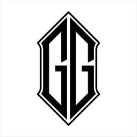 gg logotyp monogram med sköldform och översikt design mall vektor ikon abstrakt